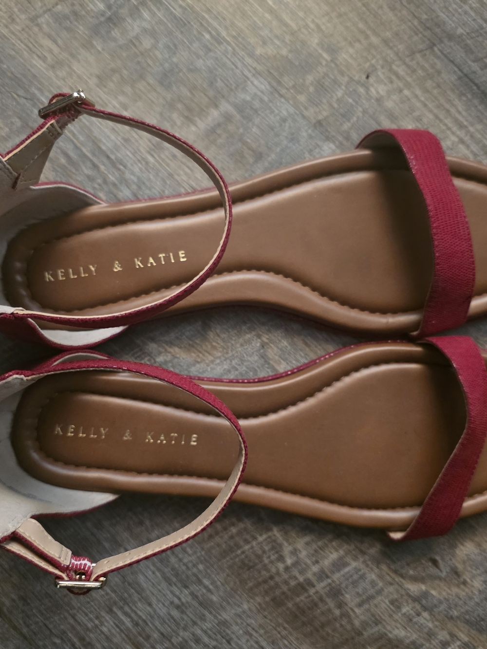 Kelly & Katie Burgundy Ankle-Strap Flat Sandals